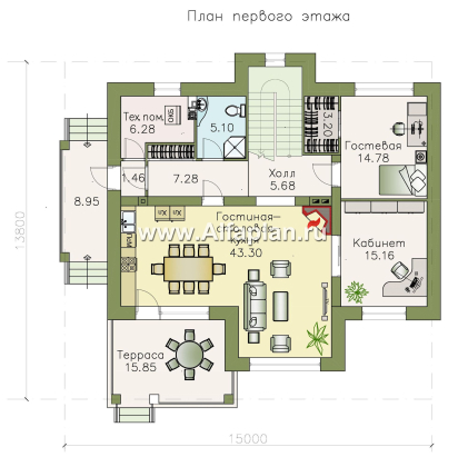 Проекты домов Альфаплан - «Ясная поляна» - удобный коттедж для большой семьи с бильярдной - превью плана проекта №1