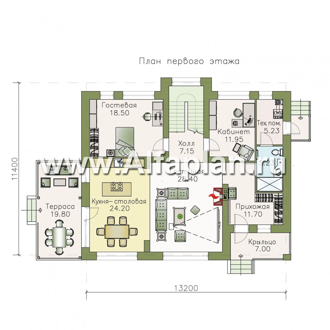 Проекты домов Альфаплан - «Ной и команда» - коттедж с двумя жилыми комнатами на 1 эт и с мансардой - изображение плана проекта №1