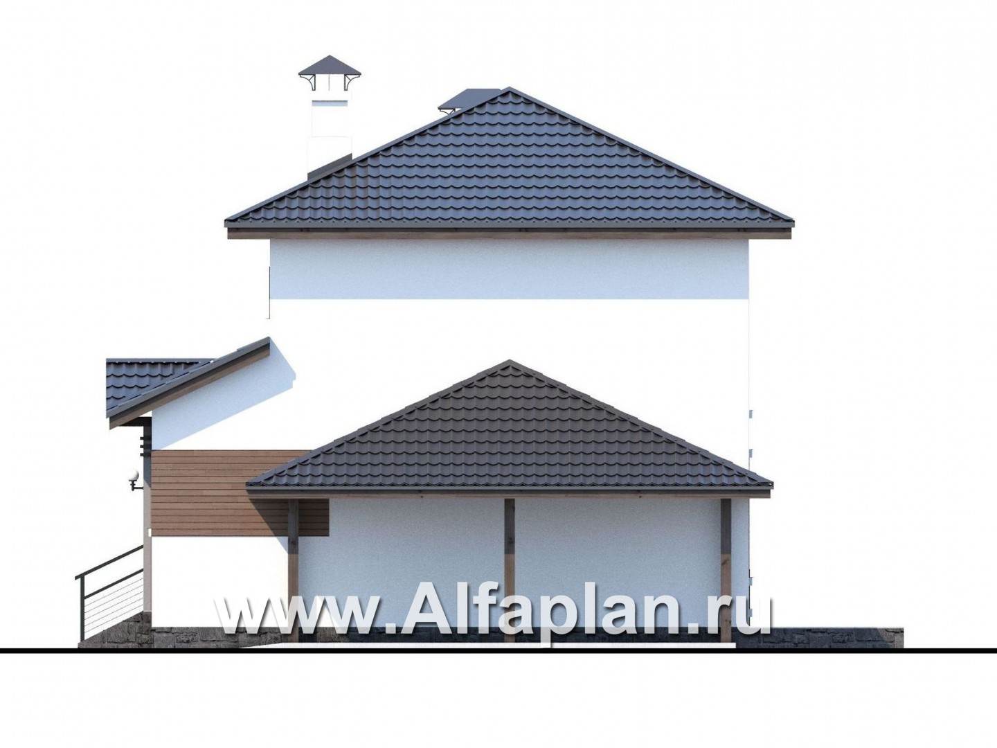 Проекты домов Альфаплан - Кирпичный дом «Карат» с гаражом навесом - изображение фасада №2