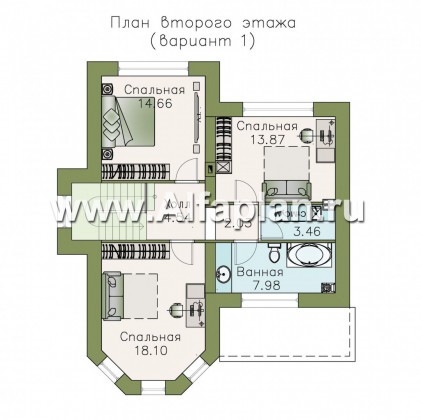 «Веста» - проект небольшого двухэтажного дома, с эркером, планировка с гостевой на 1 эт - превью план дома