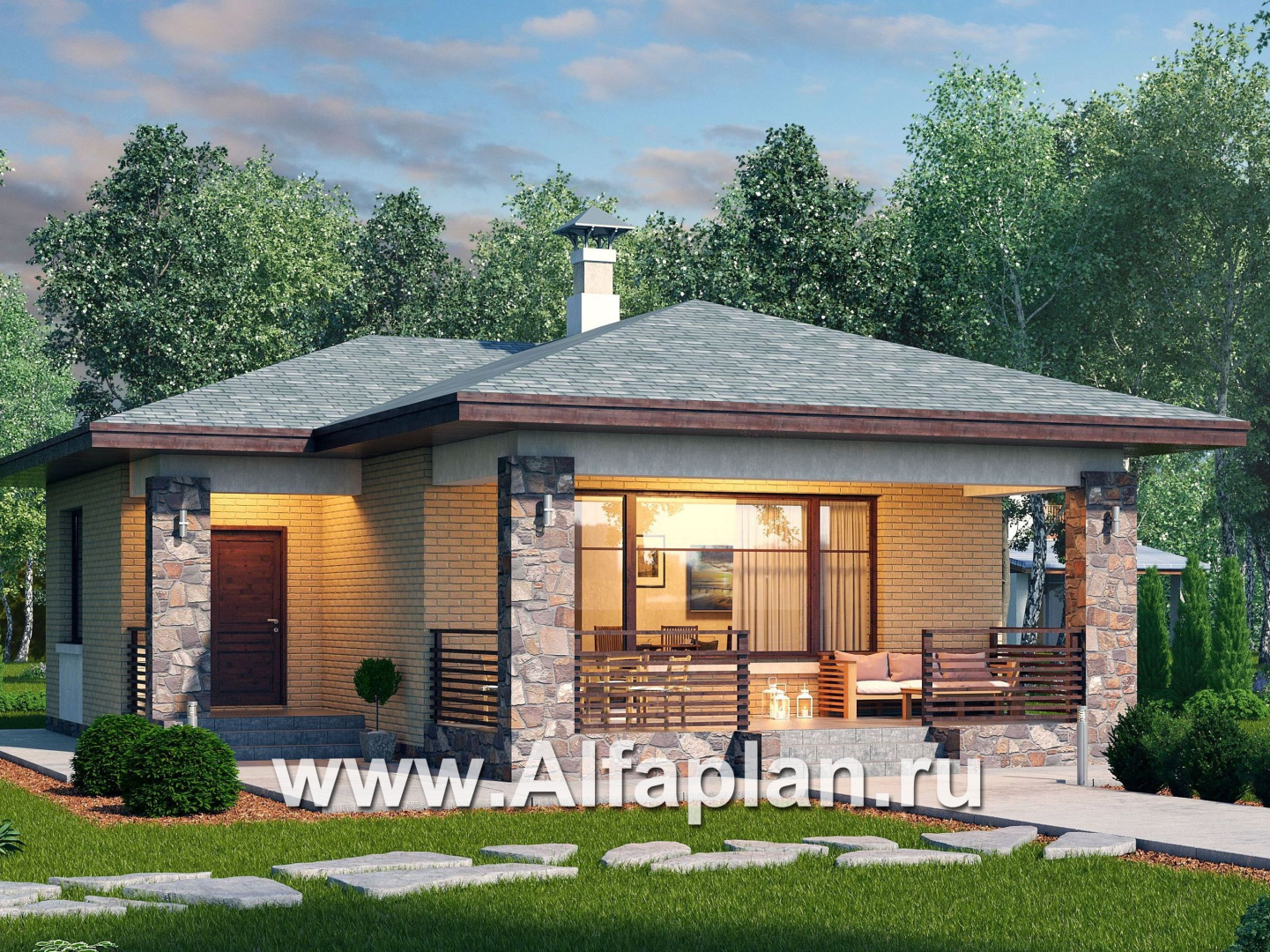 Проекты домов Альфаплан - «Виньон» - дачный дом с большой террасой - дополнительное изображение №2