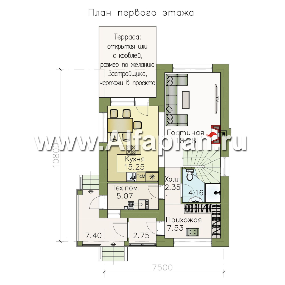 Проекты домов Альфаплан - «Каюткомпания» - экономичный дом для небольшой семьи и маленького участка - изображение плана проекта №1