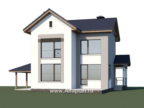 Проекты домов Альфаплан - «Каюткомпания» - экономичный дом для небольшой семьи с навесом для машины - превью дополнительного изображения №1