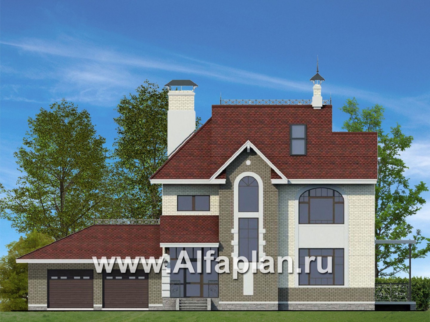 Проекты домов Альфаплан - «Дипломат Плюс» - дом с бильярдной и гаражом на два автомобиля - основное изображение