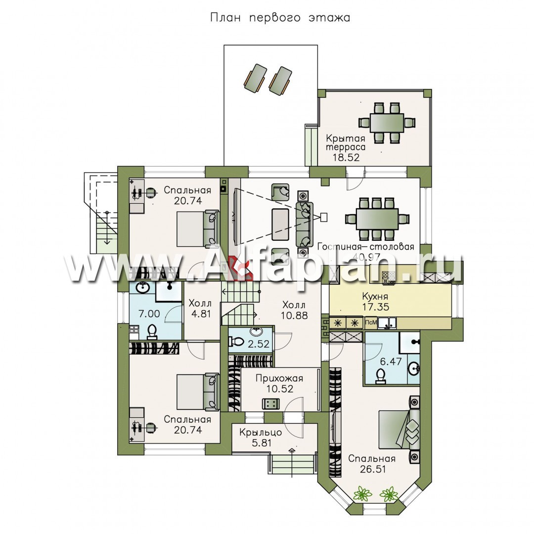 Проекты домов Альфаплан - «Тайный советник» - полутораэтажный коттедж с небольшим цоколем - план проекта №2