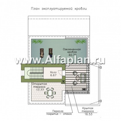 «Пристань» - проект двухэтажного современного дома, плоской эксплуатируемой крышей, в стиле минимализм - превью план дома