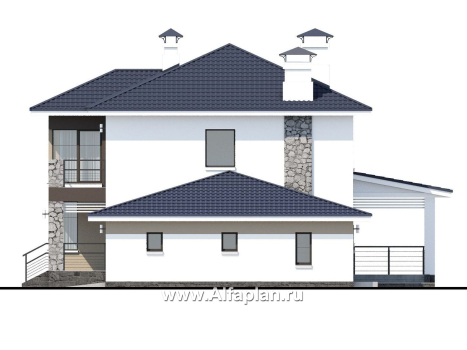«Лотос» - проект современного двухэтажного дома, 4 спальни, с террасой, в стиле минимализм, с гаражом - превью фасада дома