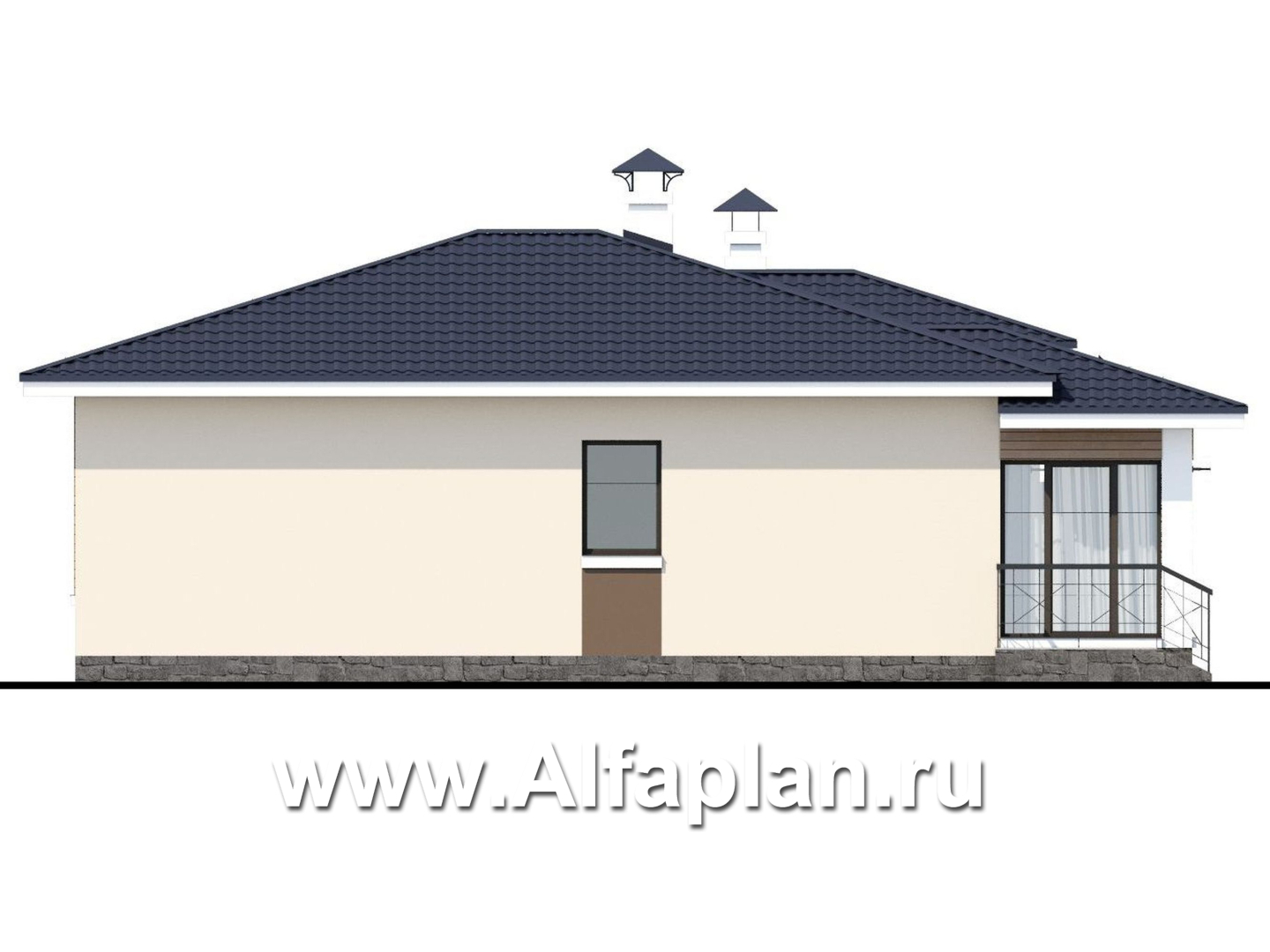 Проекты домов Альфаплан - «Теплый очаг» - экономичный одноэтажный дом - изображение фасада №3