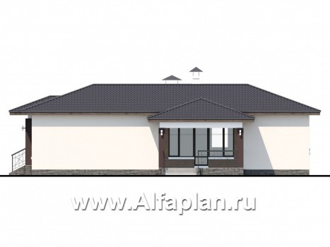 Проекты домов Альфаплан - «Пассия» - одноэтажный коттедж с гаражом и террасой - превью фасада №2