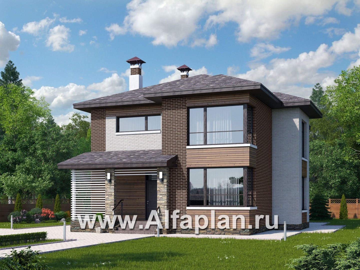 Проекты домов Альфаплан - «Эридан» - современный стильный дом с террасой - основное изображение