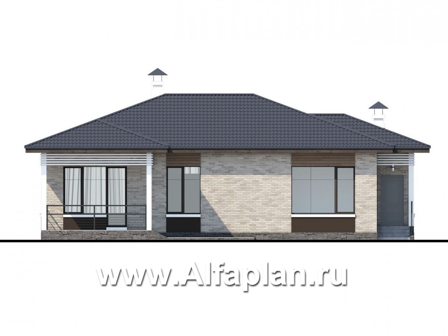 Проекты домов Альфаплан - «Выбор удачи» - современный стильный одноэтажный дом из кирпичей или блоков - изображение фасада №4