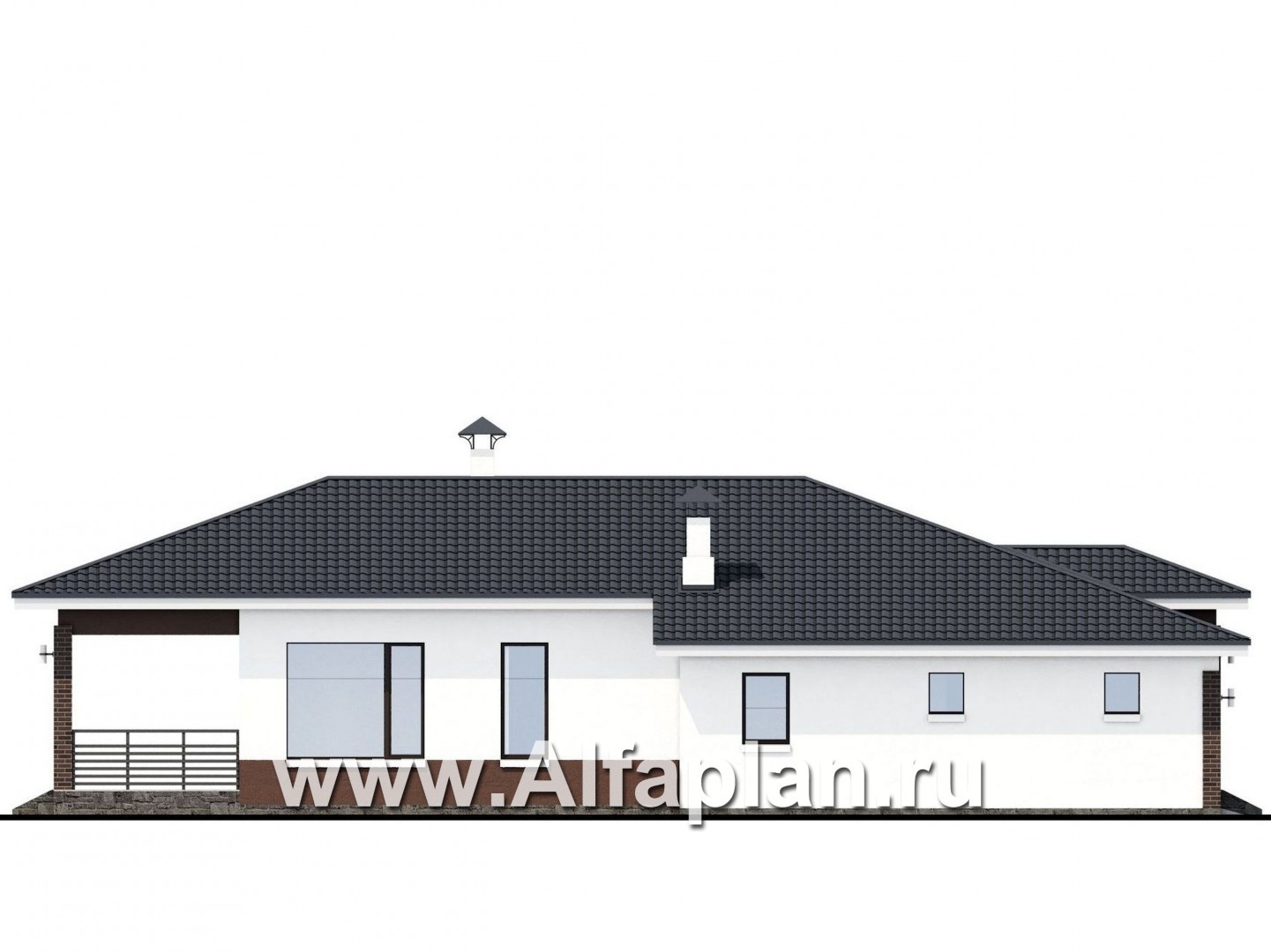 Проекты домов Альфаплан - «Каллиопа» - одноэтажный дом с террасой и гаражом (две спальни) - изображение фасада №3