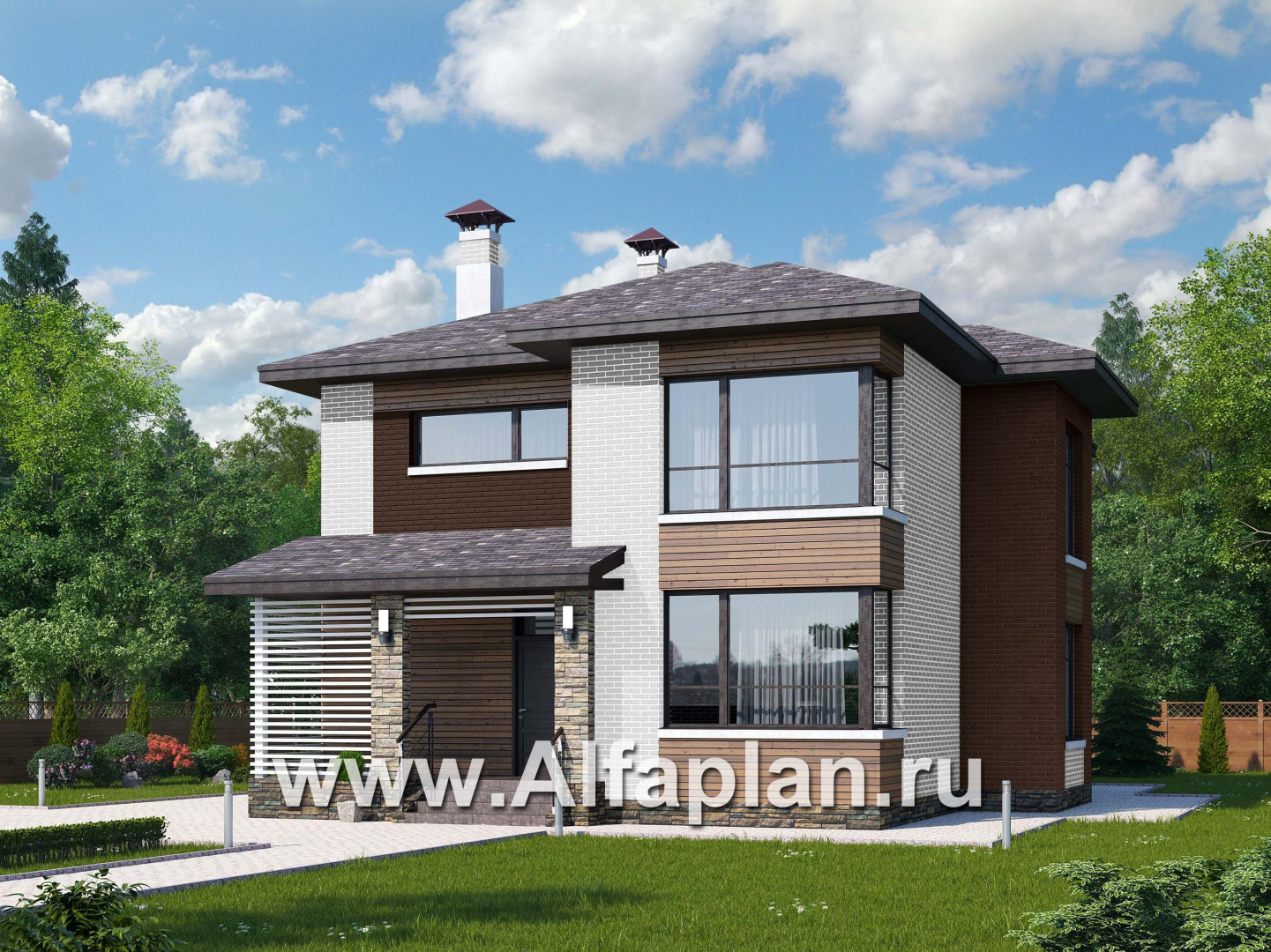 Проекты домов Альфаплан - «Эридан» - современный стильный дом с двусветной гостиной - основное изображение