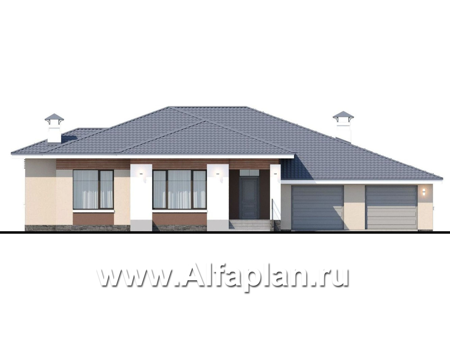 Проекты домов Альфаплан - «Калипсо» - комфортабельный одноэтажный дом с большим гаражом - изображение фасада №1