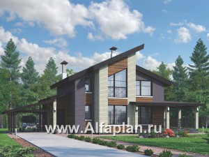 Превью проекта «792В - «Стимул» - проект стильного двухэтажного дома с гаражом-навесом»