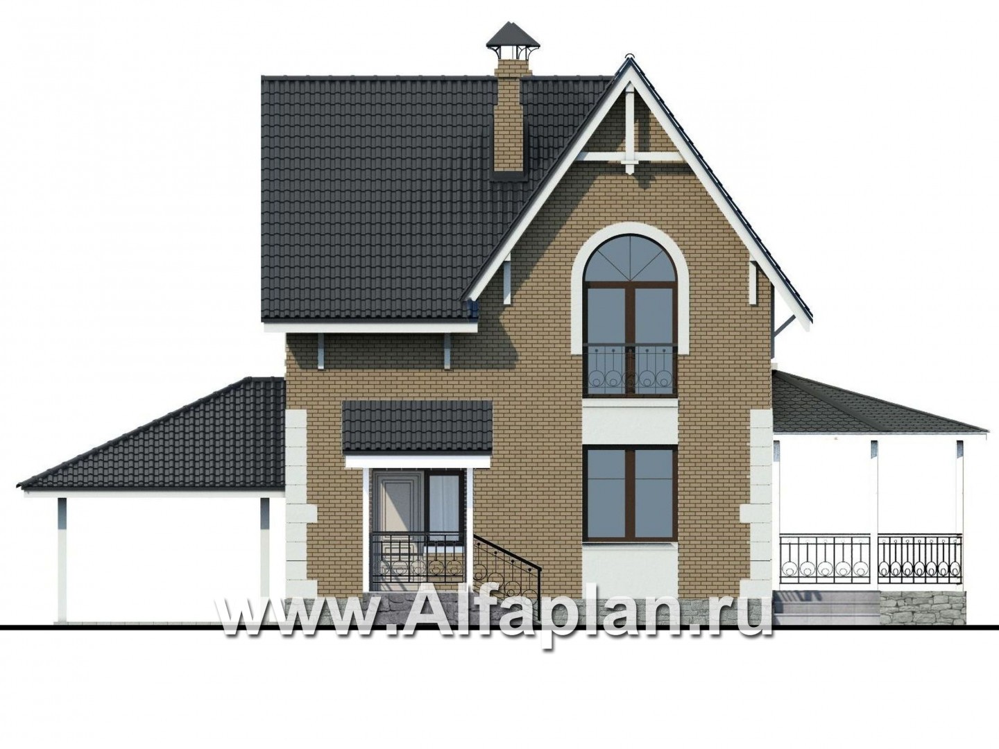 Проекты домов Альфаплан - Дом из газобетона «Оптима» с навесом и террасой - изображение фасада №4