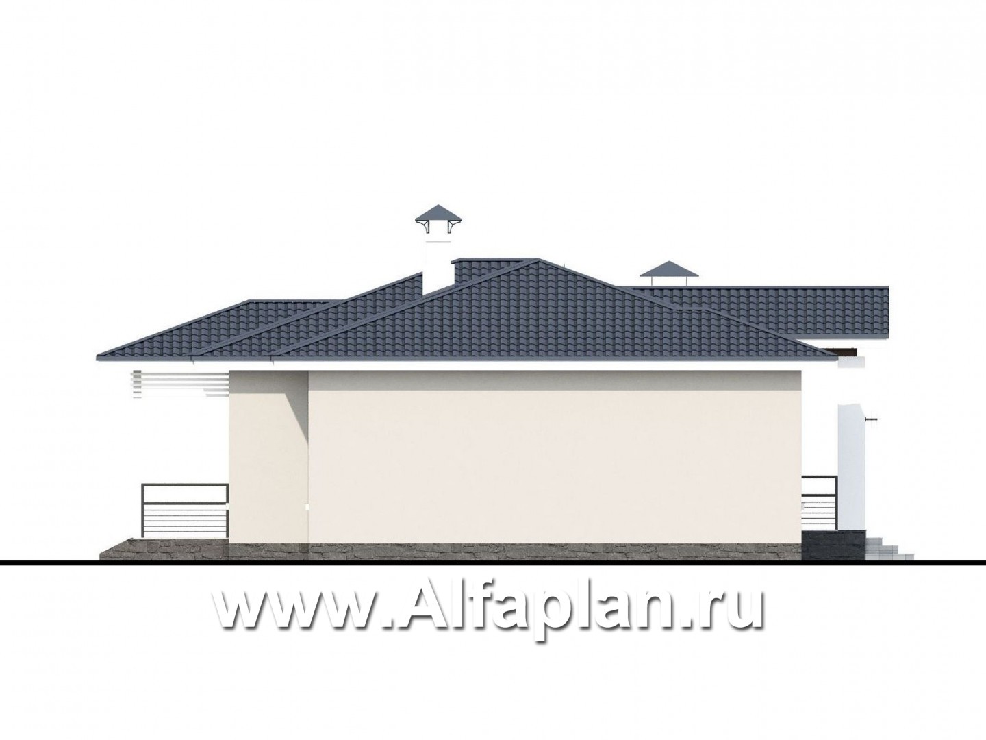 Проекты домов Альфаплан - «Бирюса» - одноэтажный коттедж для небольшой семьи - изображение фасада №3