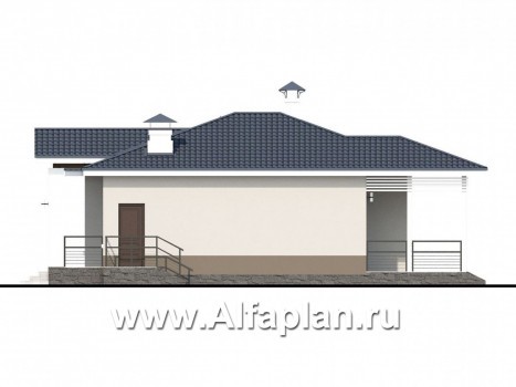Проекты домов Альфаплан - «Бирюса» - одноэтажный коттедж для небольшой семьи - превью фасада №2