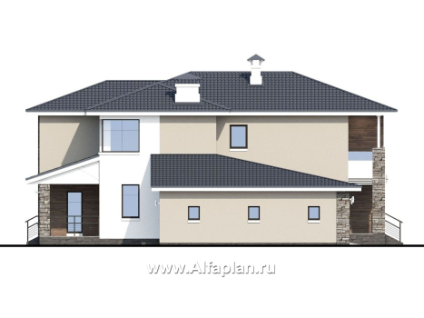 Проекты домов Альфаплан - «Выбор русалки» - современный комфортабельный дом с большим гаражом - превью фасада №3
