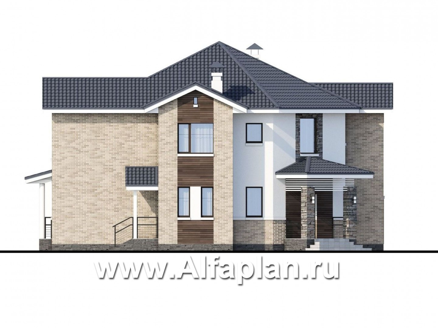 Проекты домов Альфаплан - «Махаон» - эксклюзивный дом с диагональным построением - изображение фасада №1