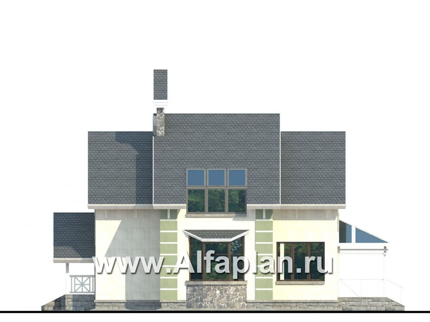Проекты домов Альфаплан - «Компакт» - проект мансардного дома с двускатной кровлей - изображение фасада №2