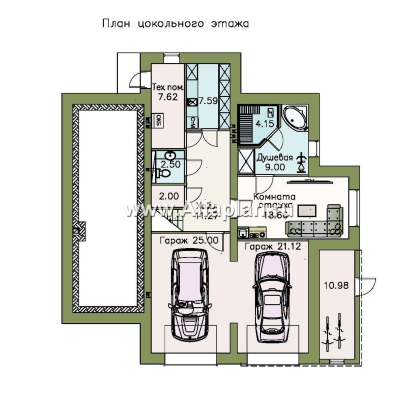 Проекты домов Альфаплан - «Три  семерки» - проект трехэтажного дома, гараж в цоколе, второй свет и панорамные окна, современный дизайн дома - превью плана проекта №1