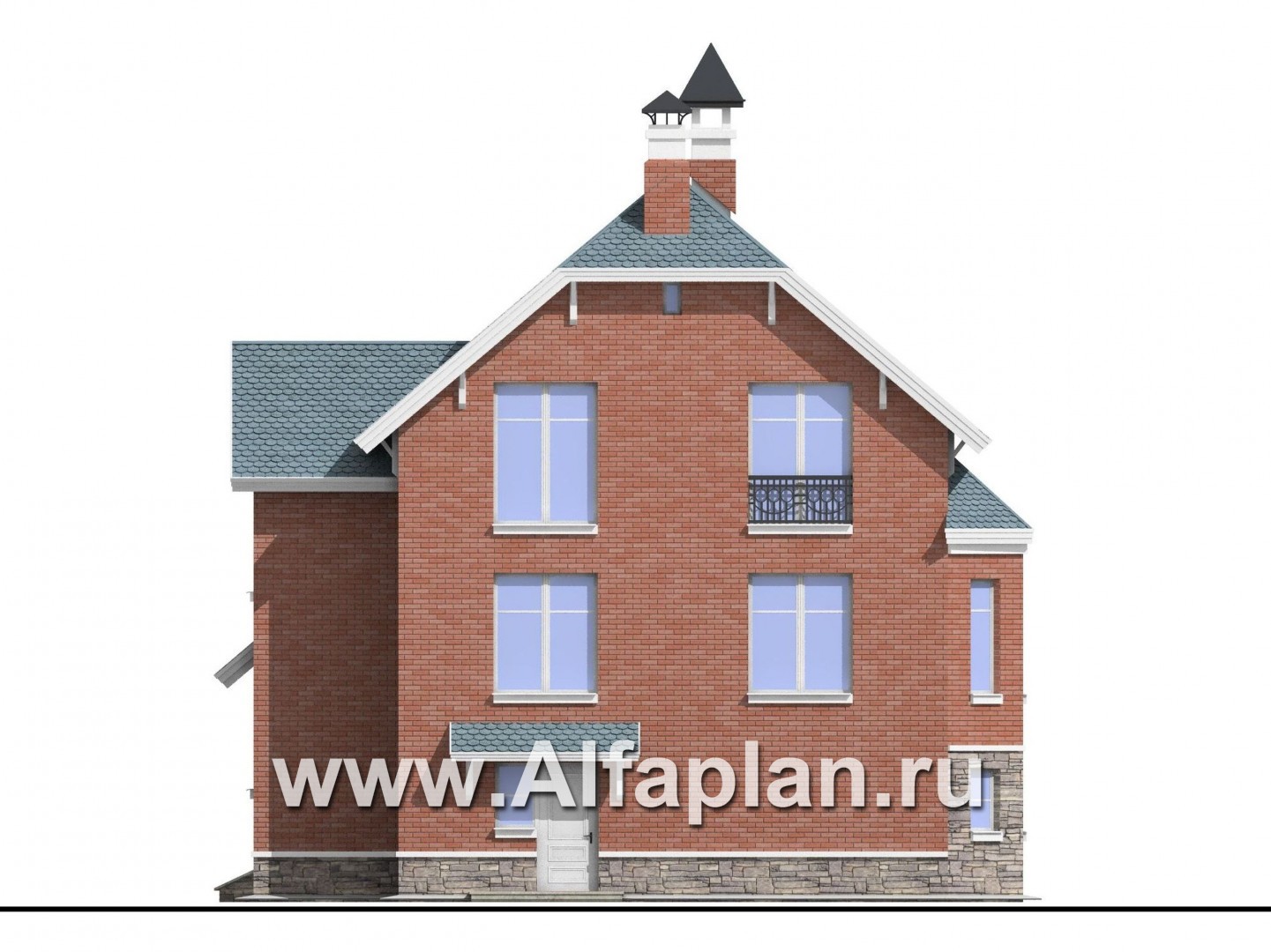 Проекты домов Альфаплан - «Корвет» - трехэтажный коттедж с гаражом - изображение фасада №4