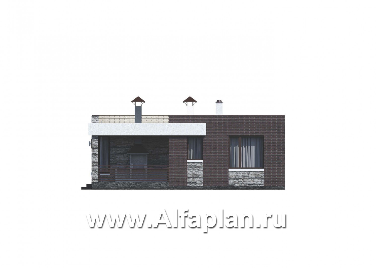 Проекты домов Альфаплан - «Дега» - современный одноэтажный дом с плоской кровлей - изображение фасада №2