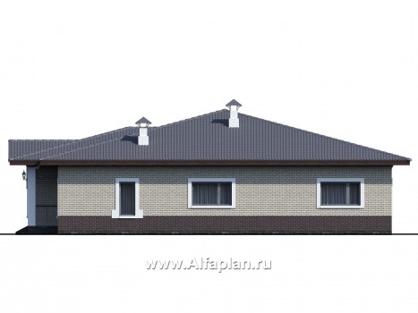 Проекты домов Альфаплан - «Ангара» - стильный одноэтажный коттедж с террасой - превью фасада №4