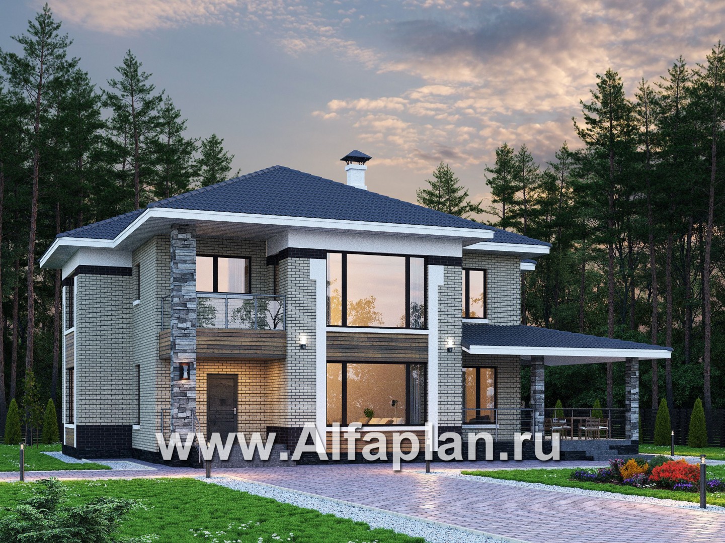 Проекты домов Альфаплан - «Фрида» - проект современного двухэтажного дома с удобной планировкой - основное изображение