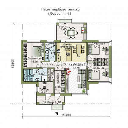 Проекты домов Альфаплан - «Авалон» - стильный одноэтажный дом с угловым остеклением - превью плана проекта №2