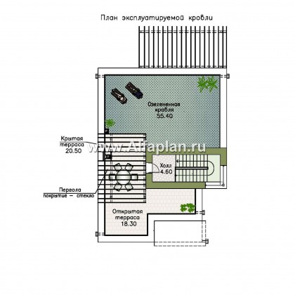 Проекты домов Альфаплан - «Золотой ключик» — современный дом с плоской эксплуатируемой кровлей - превью плана проекта №3
