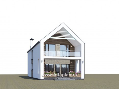 «Барн» - проект дома с мансардой, современный стиль барнхаус, с сауной, террасой и балконом - превью дополнительного изображения №2
