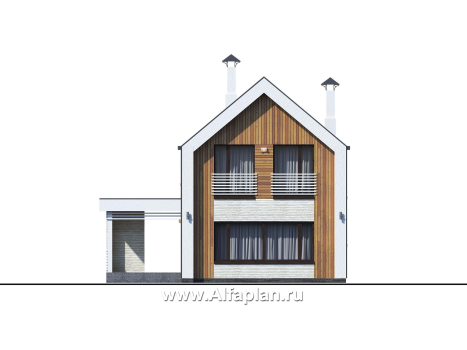 «Барн» - проект дома с мансардой, современный стиль барнхаус, с сауной, с террасой - превью фасада дома