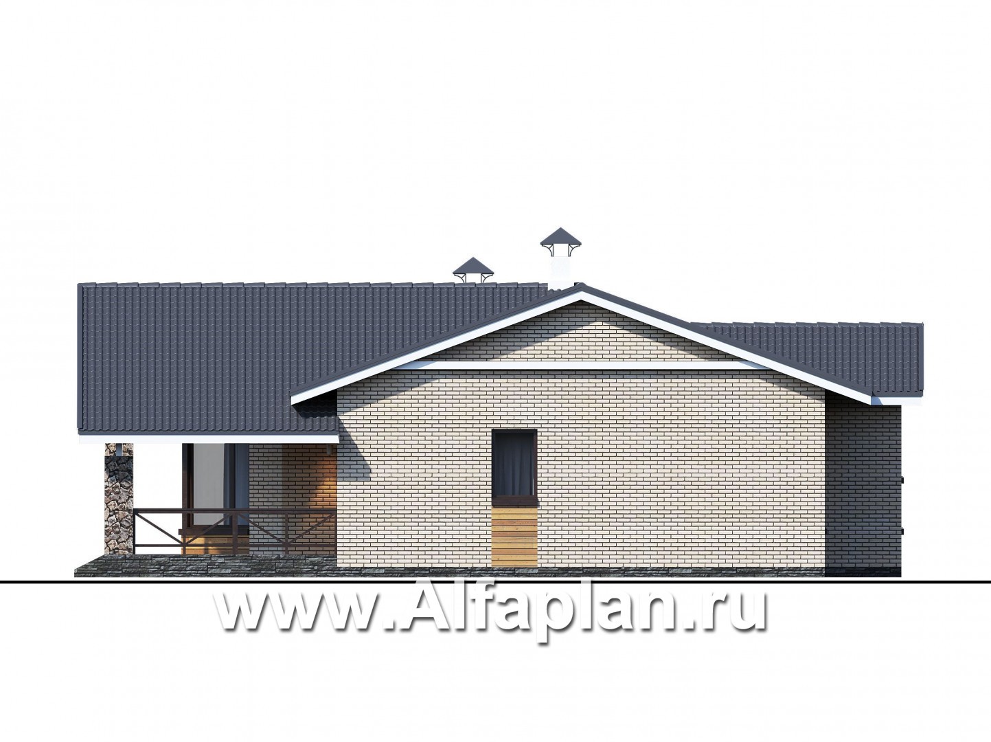 Проекты домов Альфаплан - «Вектор» - одноэтажный дом с большим остеклением гостиной - изображение фасада №2