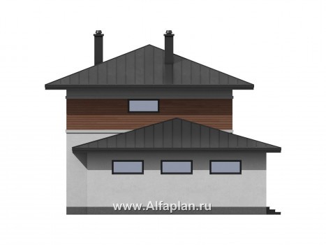 Проекты домов Альфаплан - Современный двухэтажный дом из газобетона с гаражом - превью фасада №2