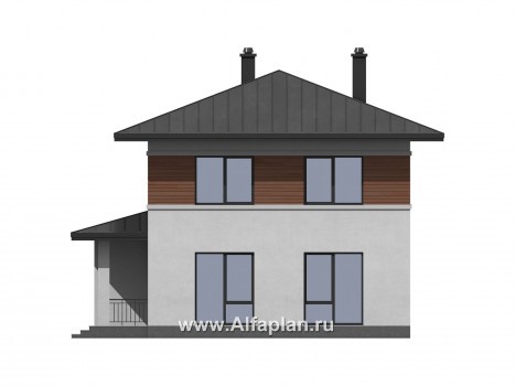 Проекты домов Альфаплан - Современный двухэтажный дом из газобетона с гаражом - превью фасада №4
