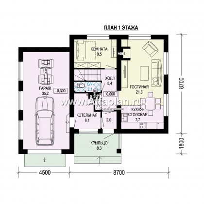 Проекты домов Альфаплан - Современный двухэтажный дом из газобетона с гаражом - превью плана проекта №1