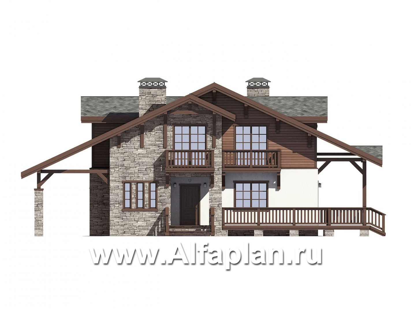 Проекты домов Альфаплан - Проект дома-шале с большой террасой - изображение фасада №1
