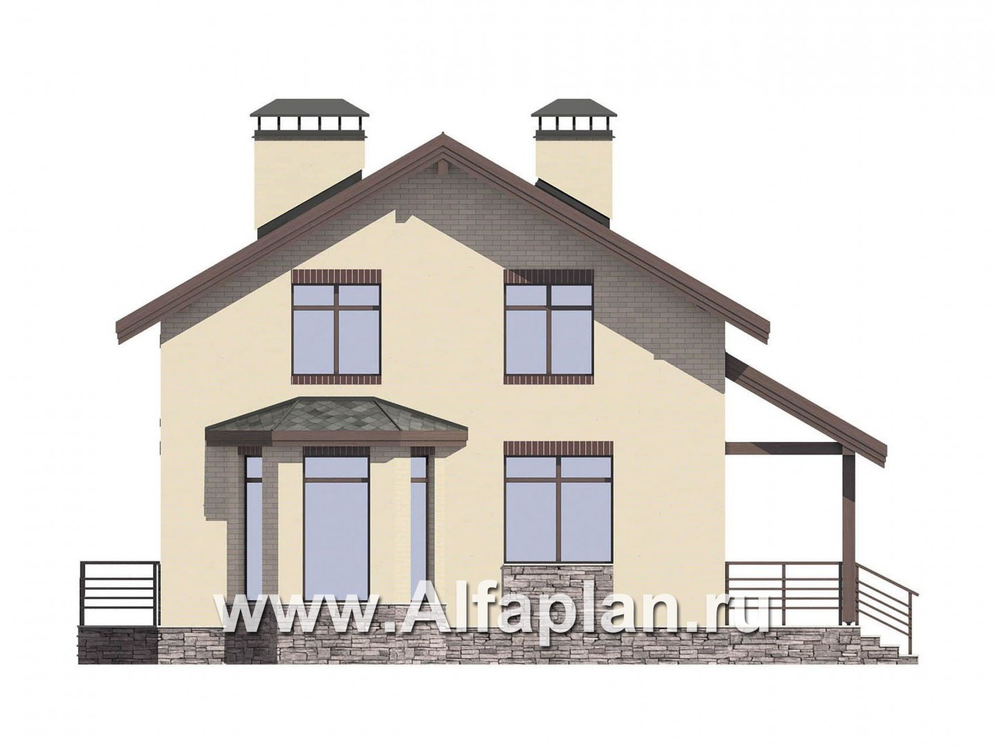 Проекты домов Альфаплан - Проект небольшого дома для большой семьи(6 спален) - изображение фасада №1