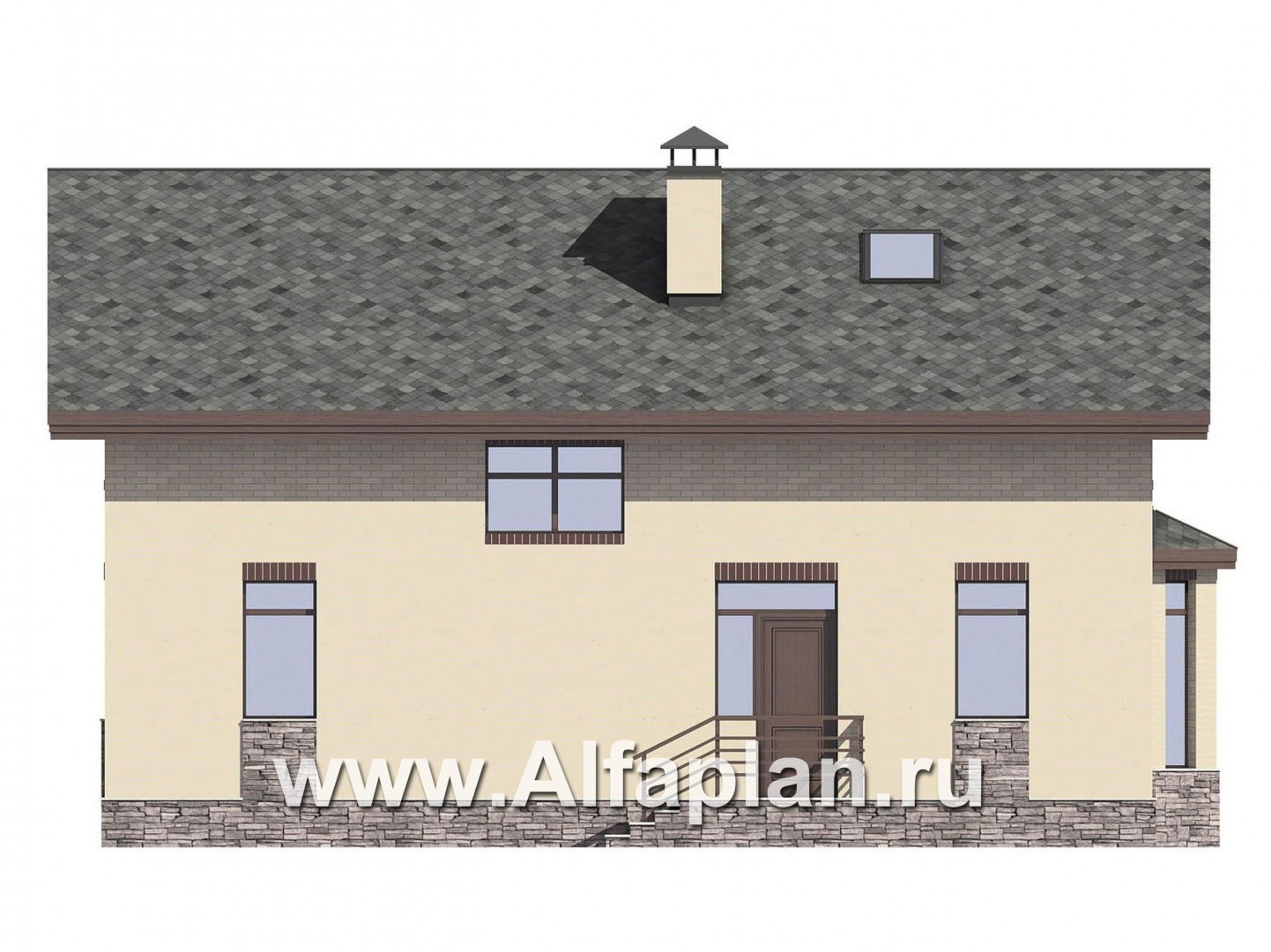 Проекты домов Альфаплан - Проект небольшого дома для большой семьи(6 спален) - изображение фасада №3