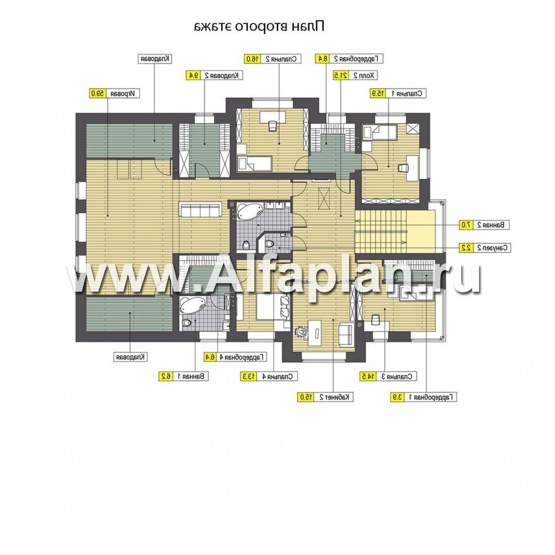 Проект двухэтажного дома, с террасой и с гаражом, в современном стиле - план дома
