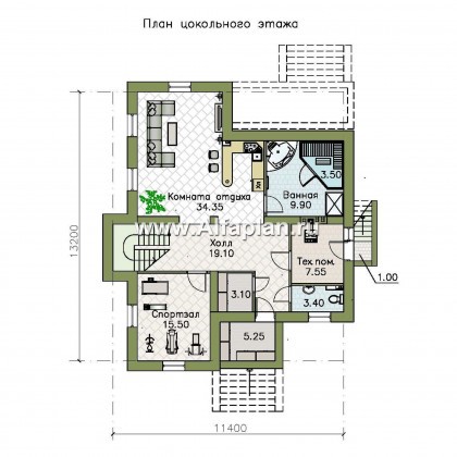 Проекты домов Альфаплан - «Престиж» - проект удобного и просторного дома с плоской кровлей, и с цокольным этажом - превью плана проекта №1