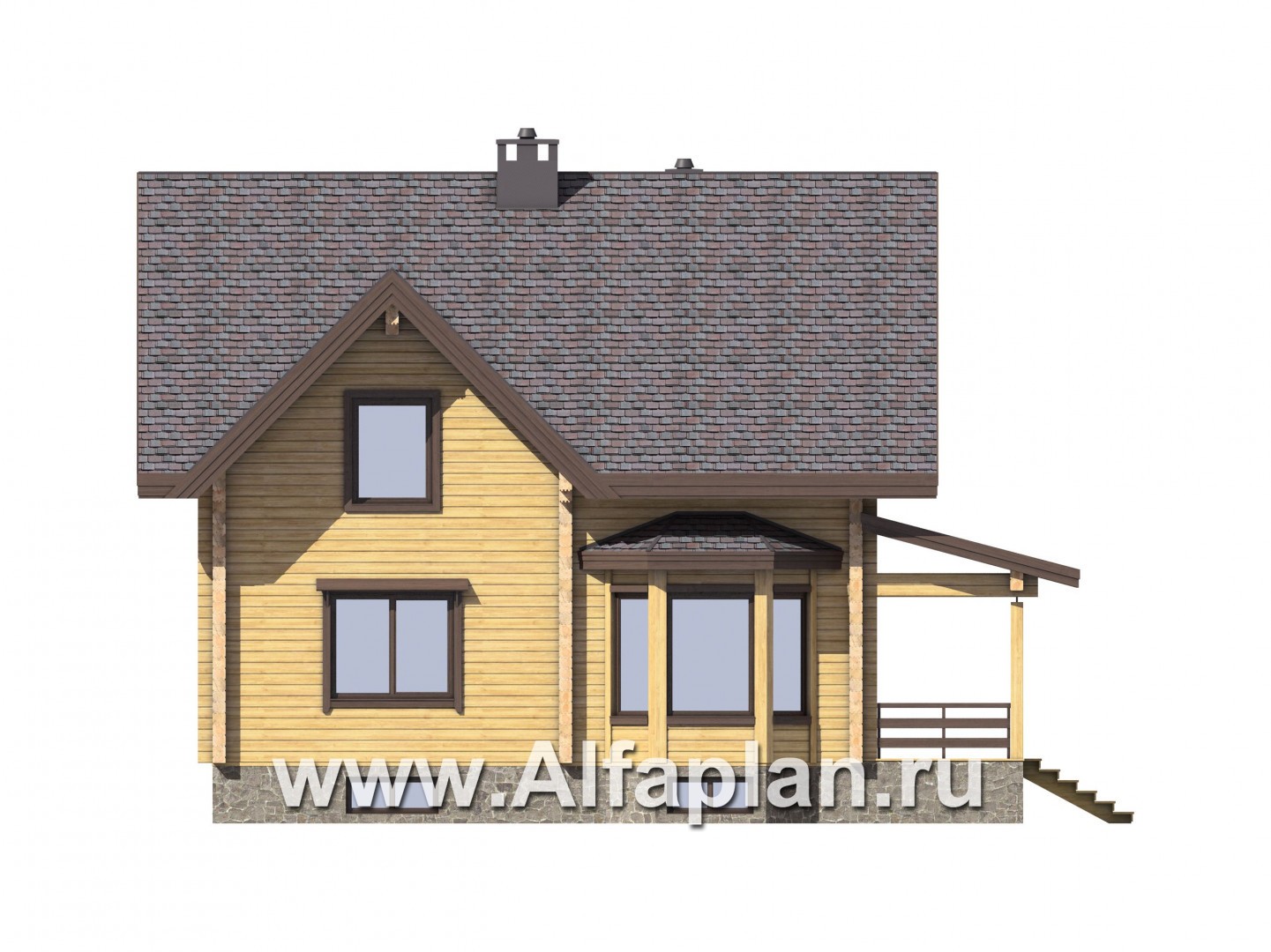 Проекты домов Альфаплан - Проект компактного деревянного дома с цоколем - изображение фасада №2