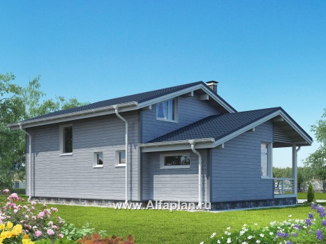 Проект дома с мансардой, из бруса, план 2 спальни на 1 эт, с террасой, в современном стиле - превью дополнительного изображения №1