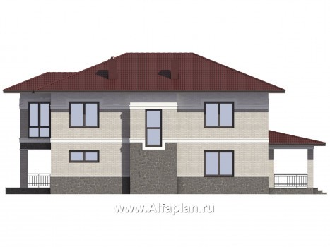 Проект двухэтажного дома из кирпича с эркером, планировка с террасой и кабинетом на 1 эт - превью фасада дома