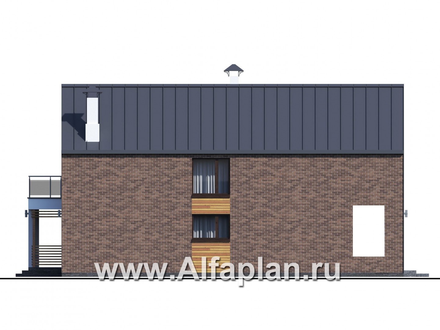 Проекты домов Альфаплан - «Барн» — современный мансардный дом с террасой и балконом - изображение фасада №4