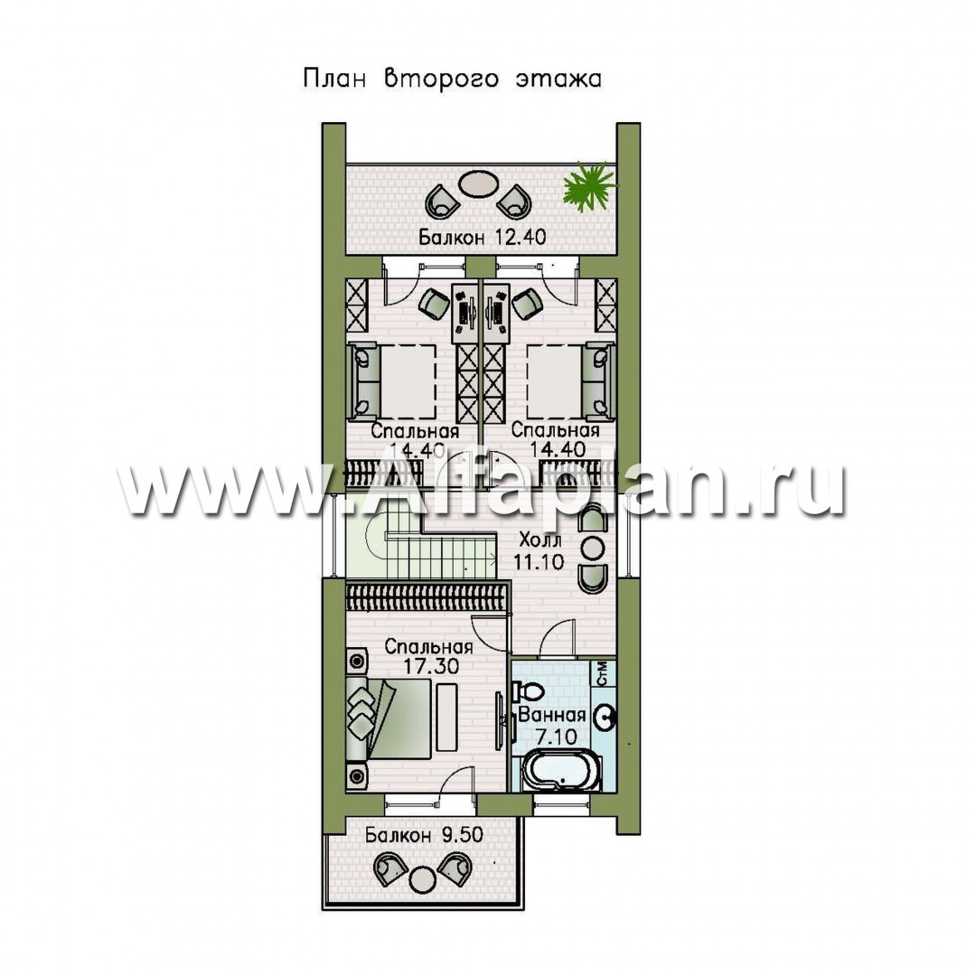 Проекты домов Альфаплан - «Барн» — современный мансардный дом с террасой и балконом - изображение плана проекта №3