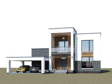 «Футура» - современный двухэтажный дом, с террасой и с плоской крышей, навес на 2 авто, в стиле минимализм - превью дополнительного изображения №2