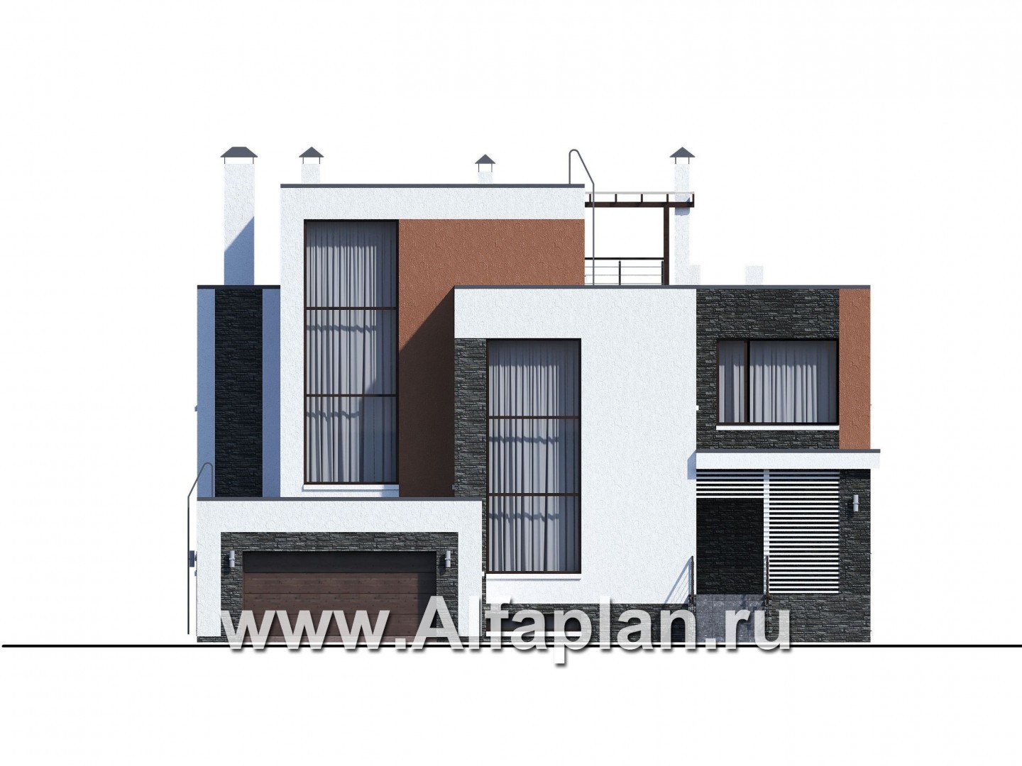 «Альстер Плюс» — проект двухэтажного дома в стиле хай-тек, элитая вилла с цокольным этажом - фасад дома
